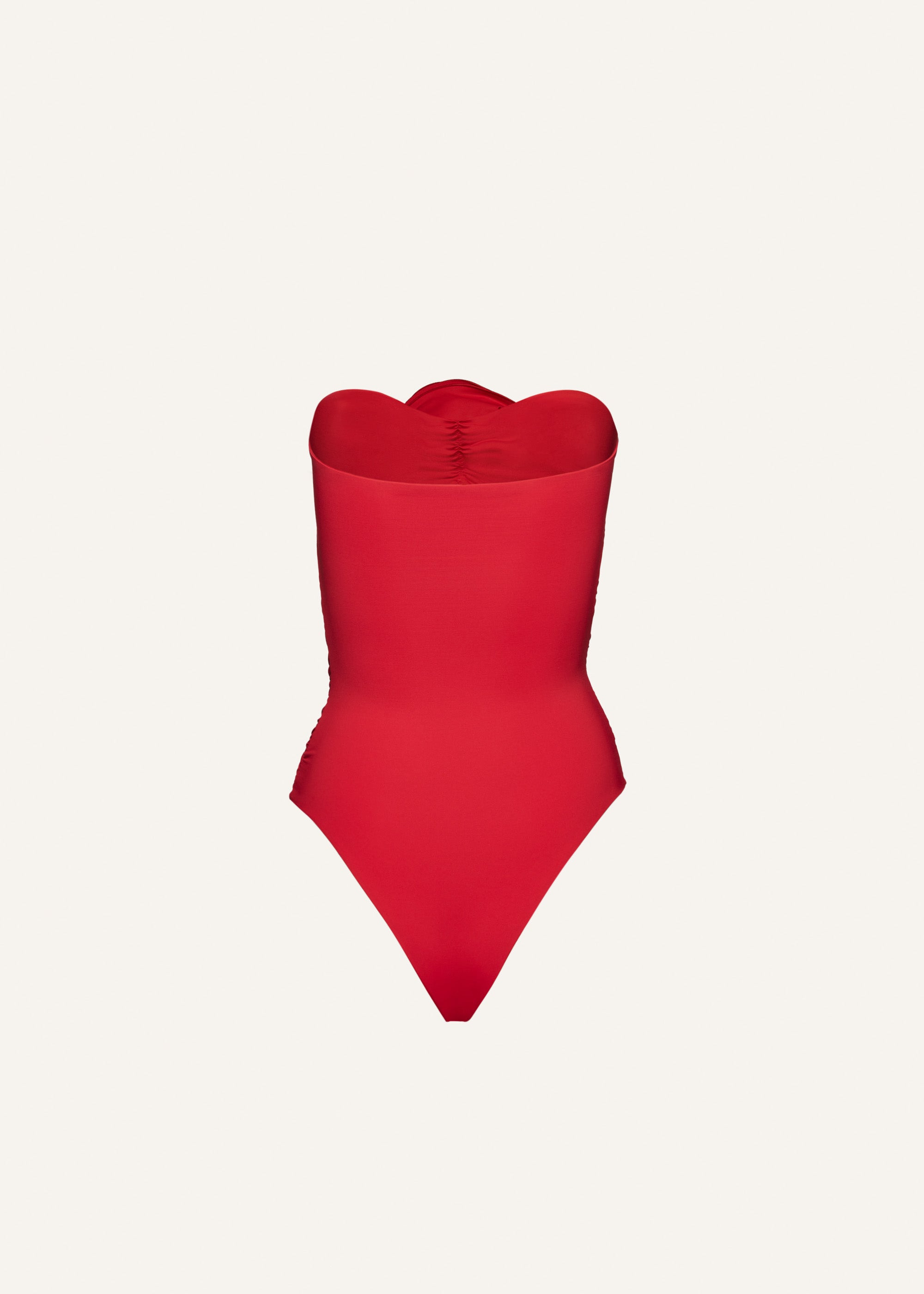 Flower appliqué strapless cutout swimsuit in red - 2