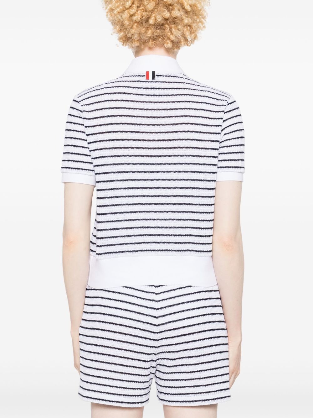 striped textured-knit polo shirt - 4