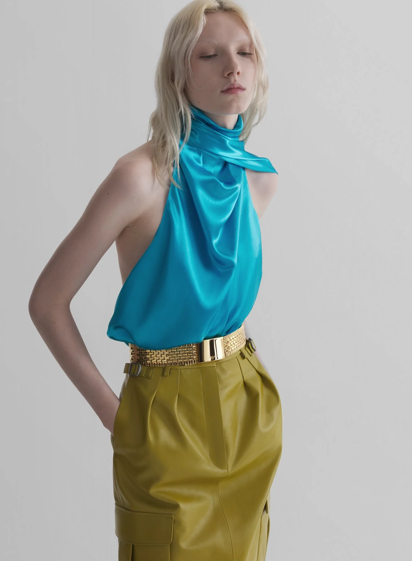 blue backless scarf top - 1