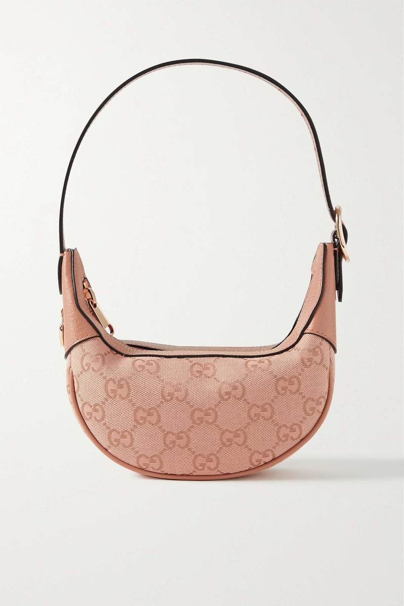 Ophidia mini textured-leather trimmed canvas-jacquard shoulder bag - 1