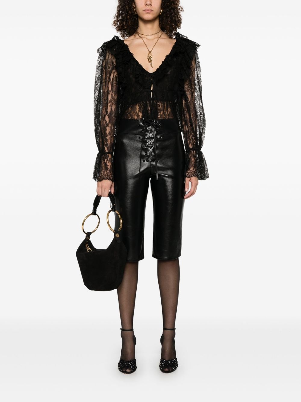 lace-up leather capri trousers - 2