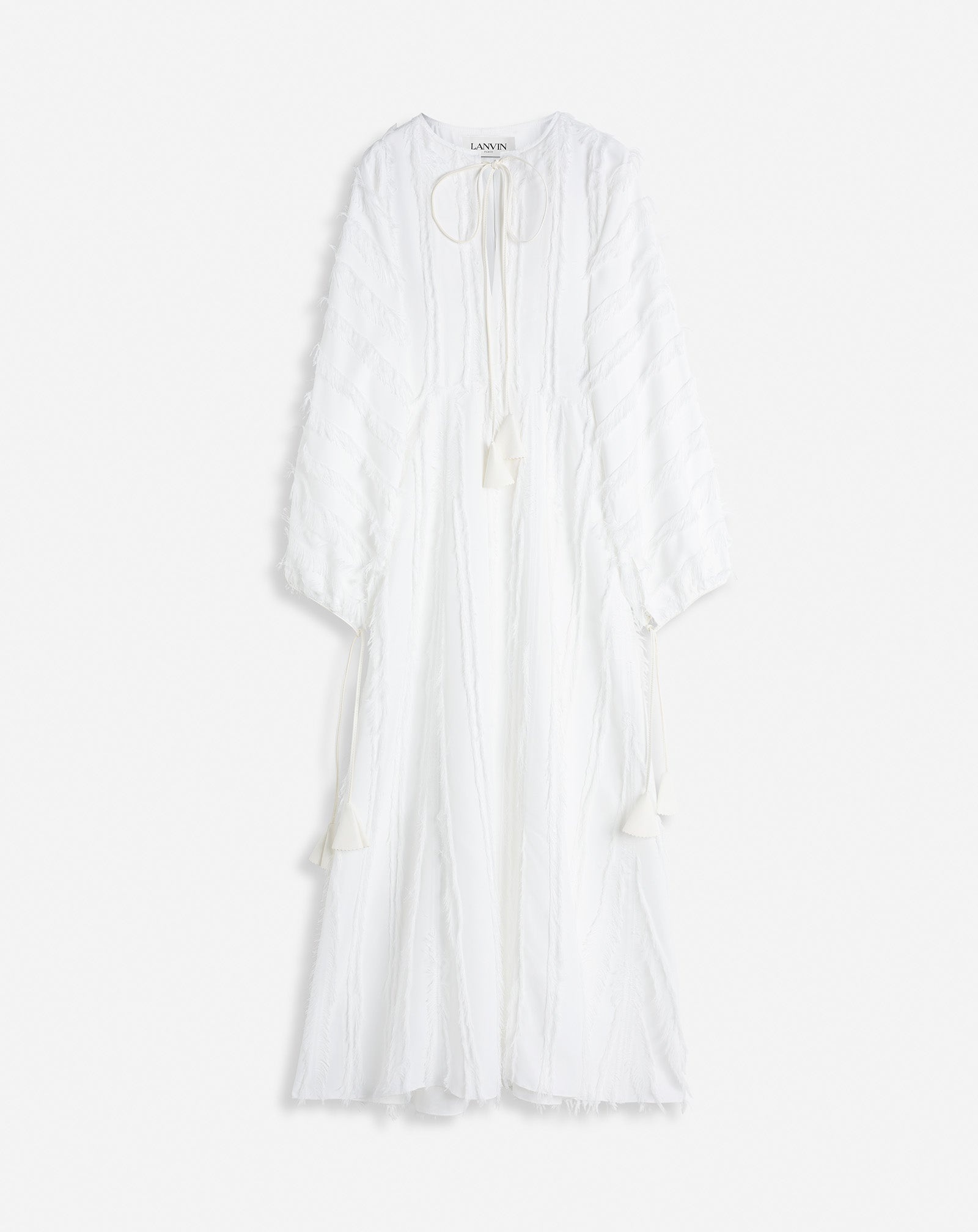 ELBOW SLEEVE MIDI DRESS WITH FRINGES - 1