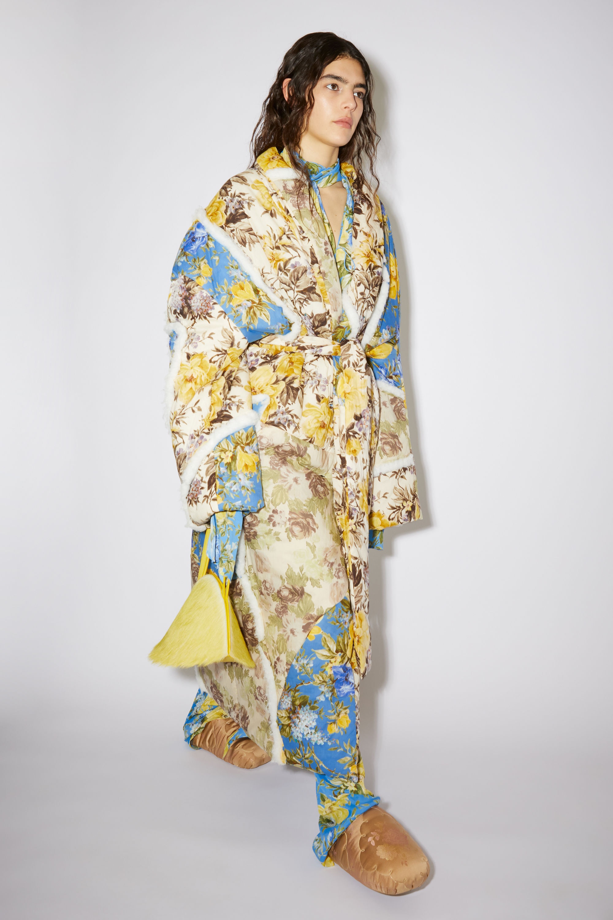 Patch flower print padded coat - Beige - 5