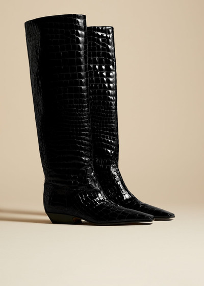 KHAITE The Marfa Knee-High Boot in Black Croc-Embossed Leather outlook