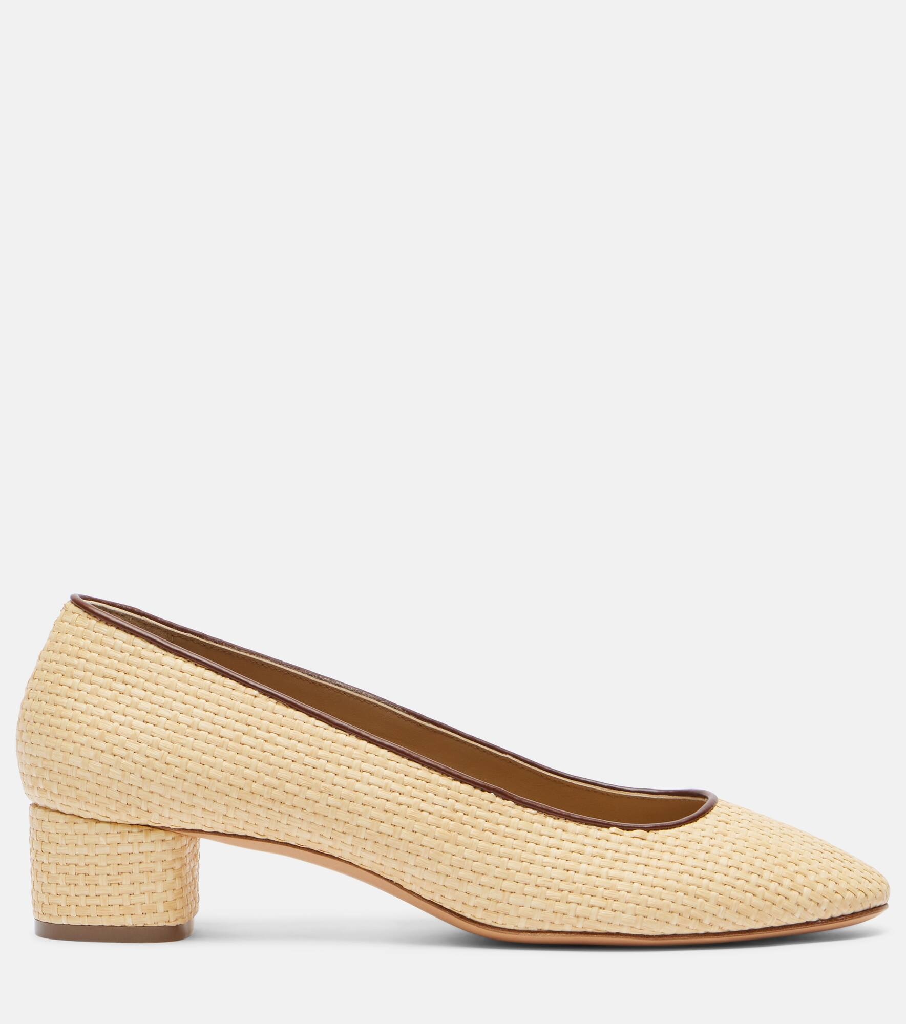 Leather-trimmed raffia pumps - 4