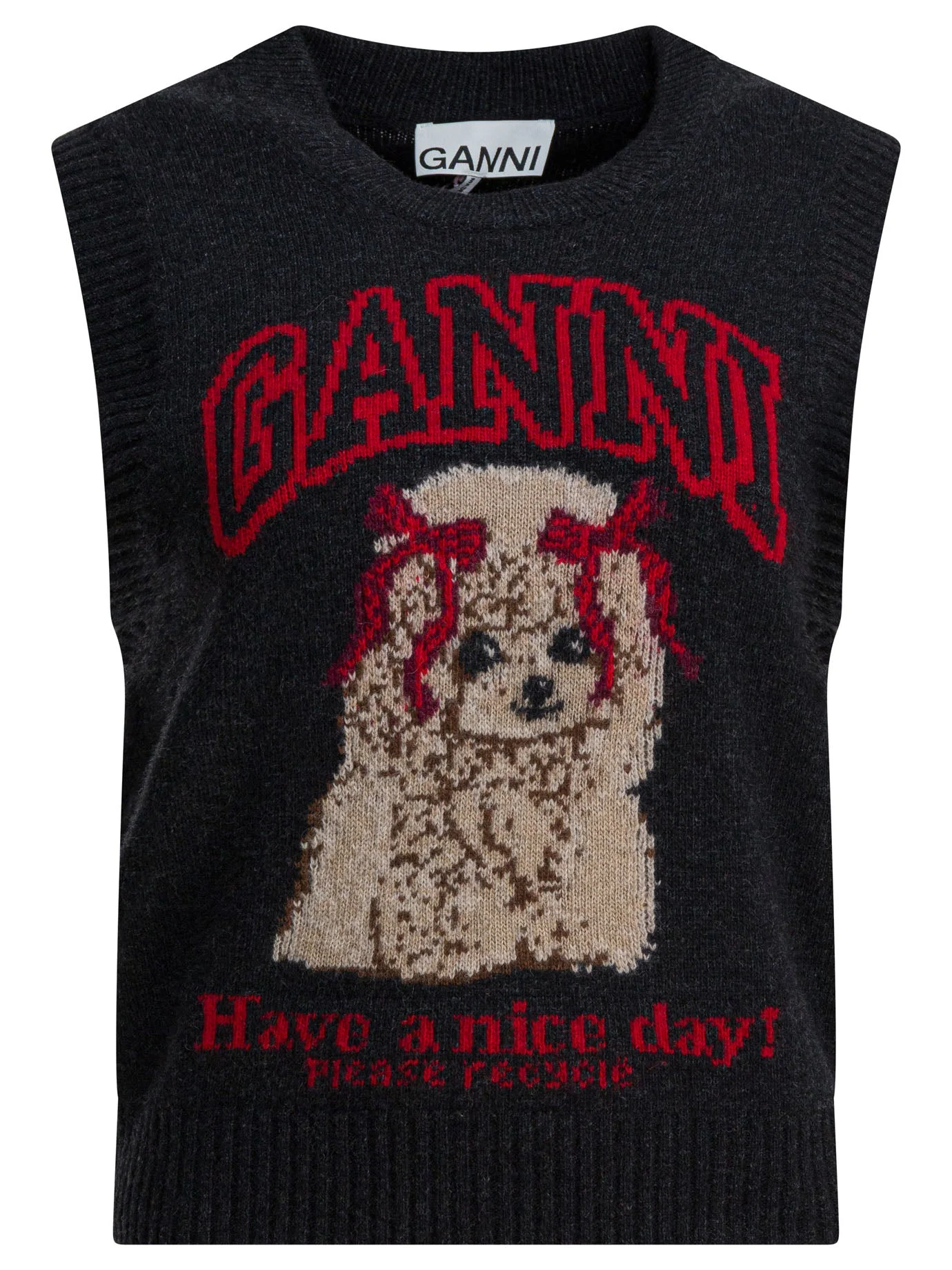 Ganni Wool Vest With Logo - 1