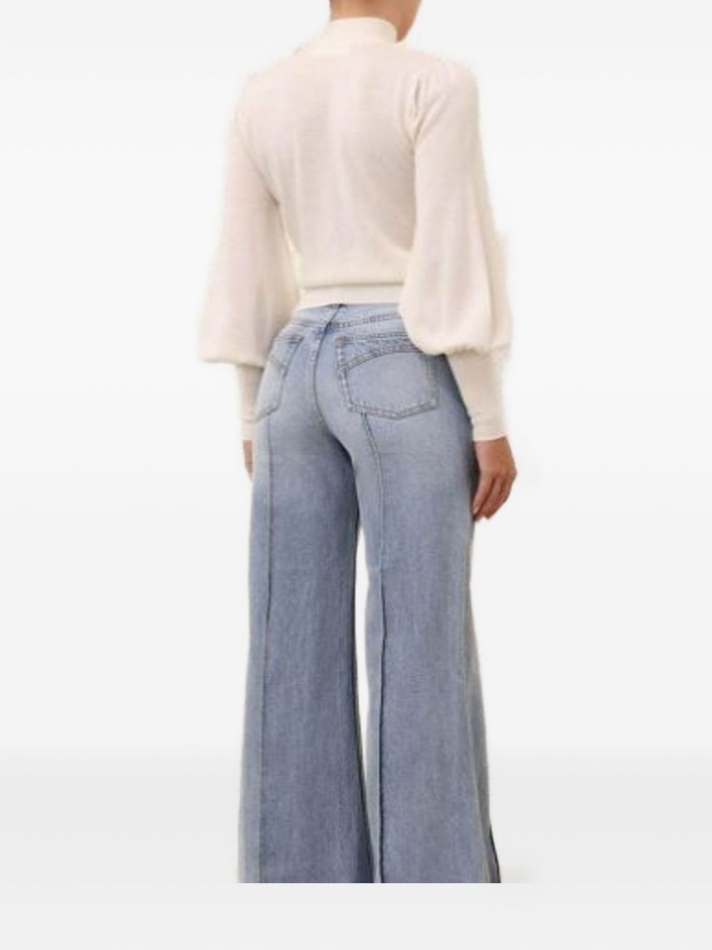 neck-tie balloon-sleeve jumper - 2