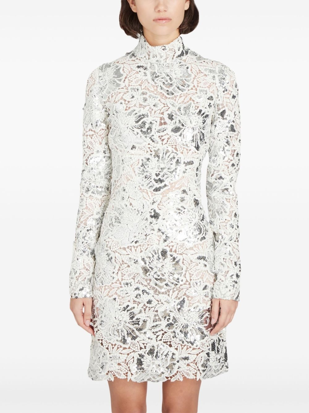 sequin macaramé mini dress - 5