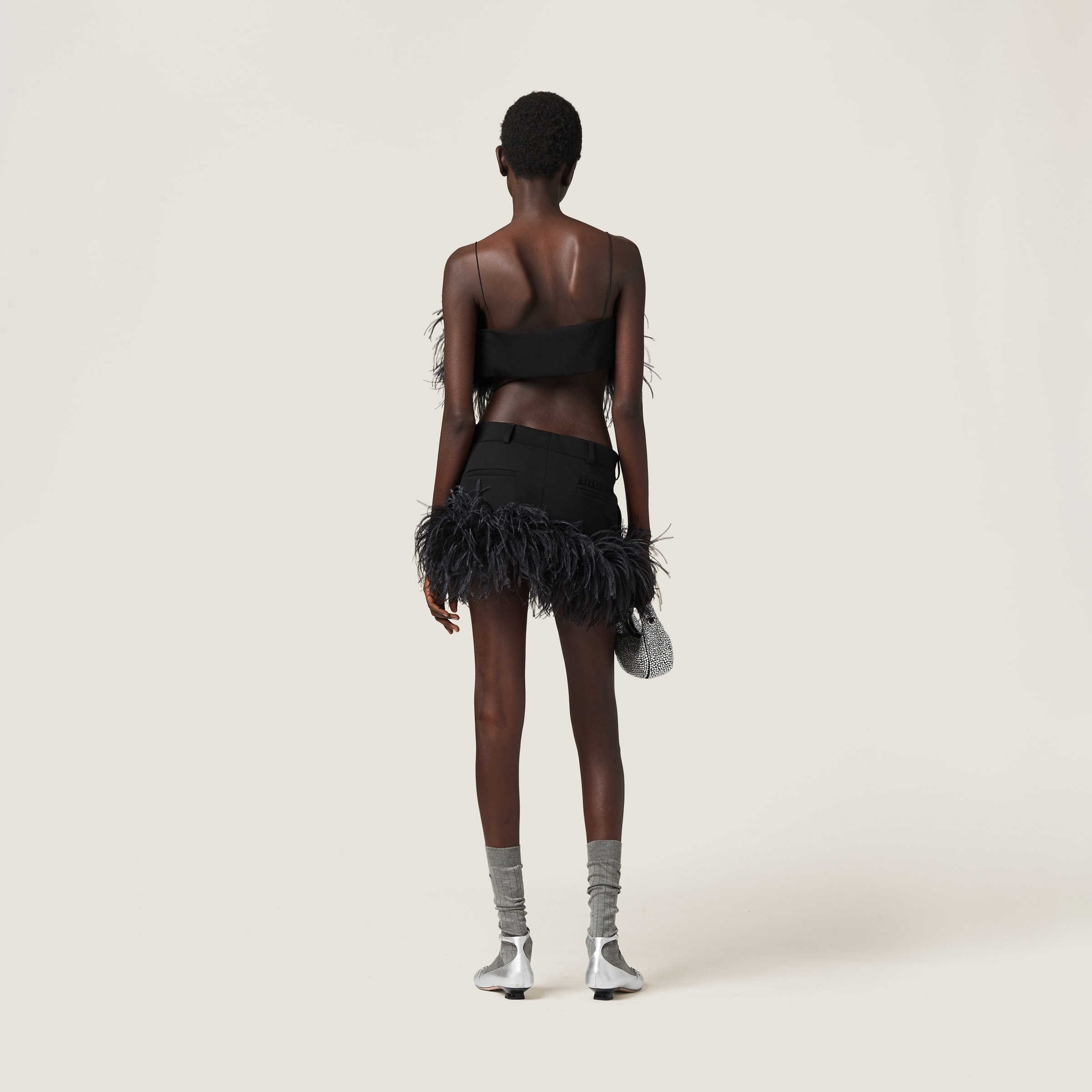 Feather-trimmed grain de poudre miniskirt - 3