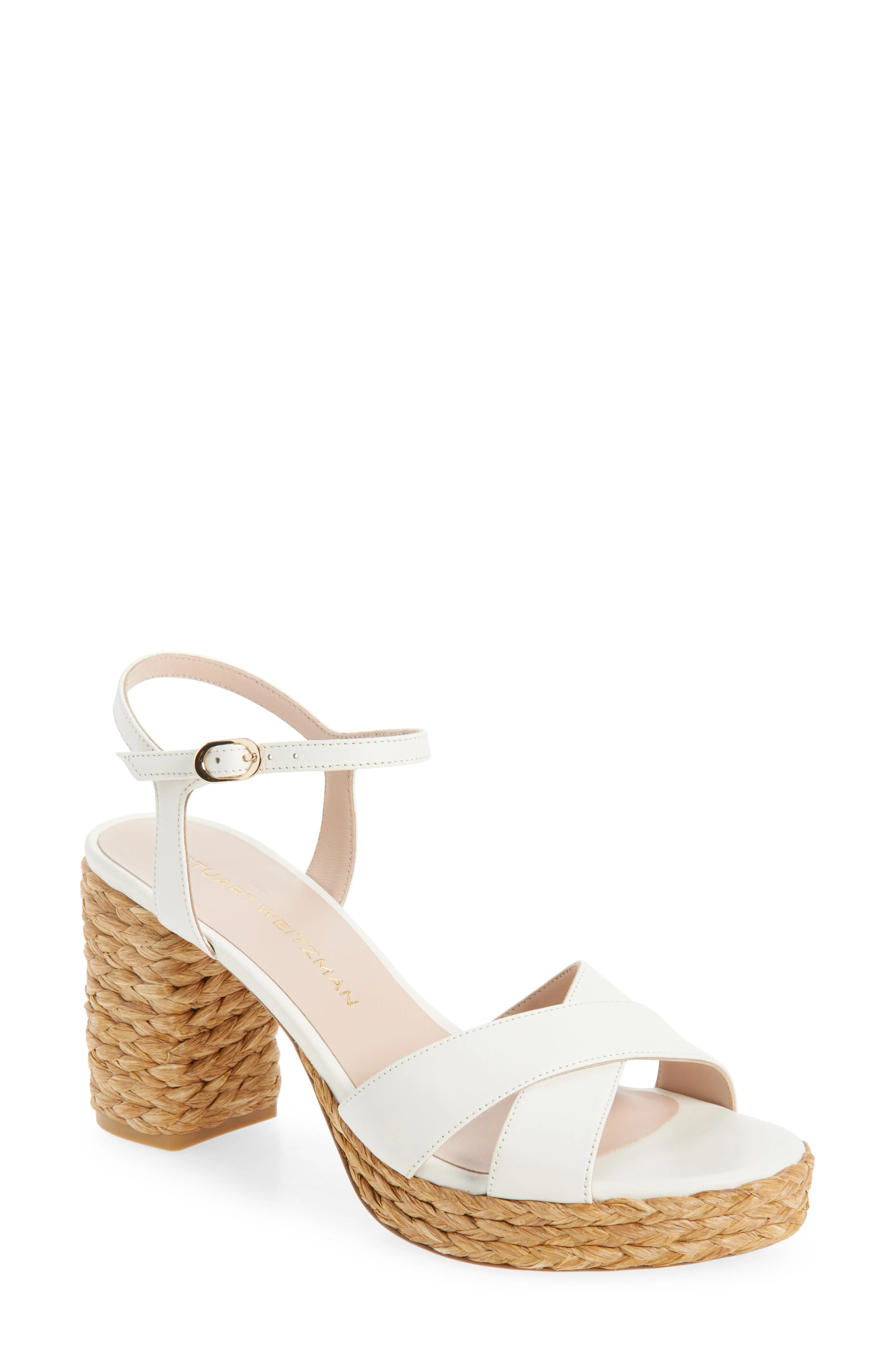 Stuart Weitzman Dayna Platform 80 Sandal in Cream Smooth Caf/Rafia at Nordstrom - 1