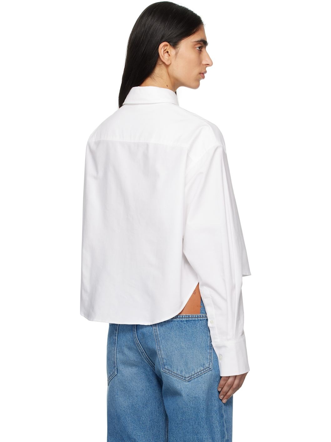 White Cotton Cropped Oversized Shirt - 3