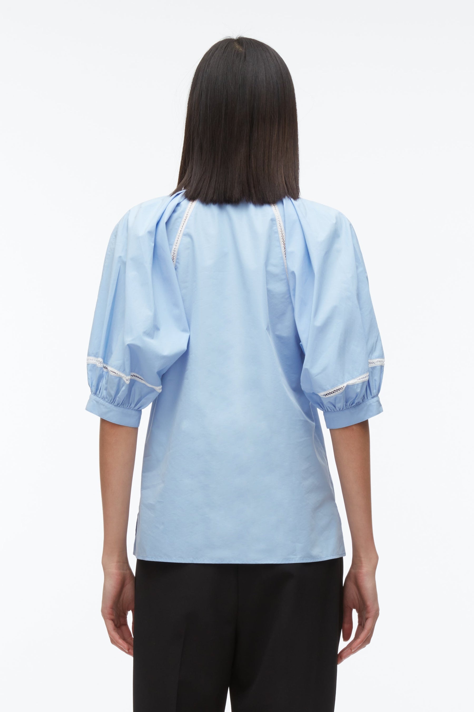 Lantern Sleeve Shirt With Lattice Trim - 4