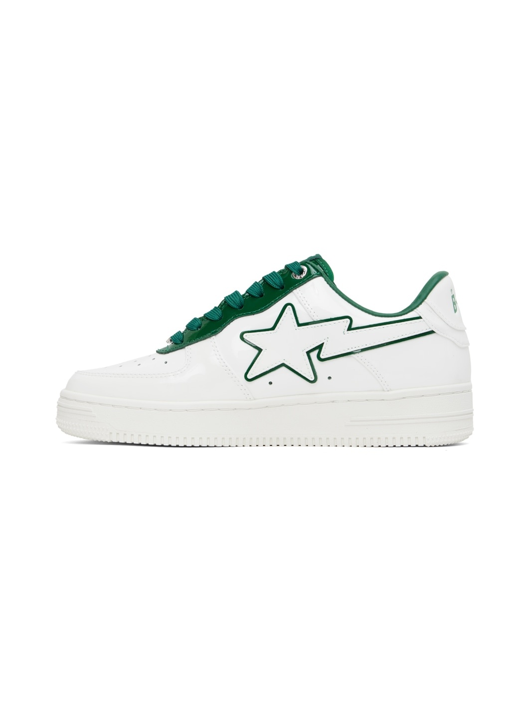 White & Green Patent Leather Sneakers - 3
