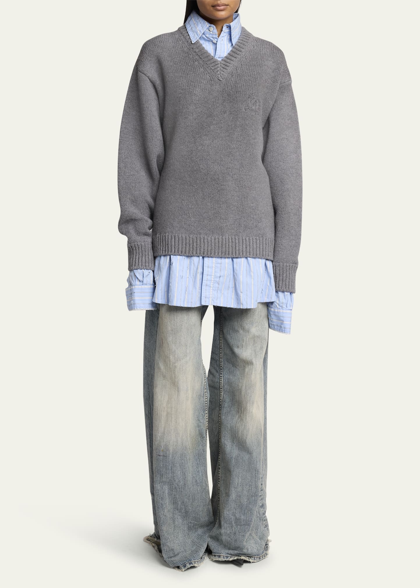 Layered Oversized Cotton Sweater - 2