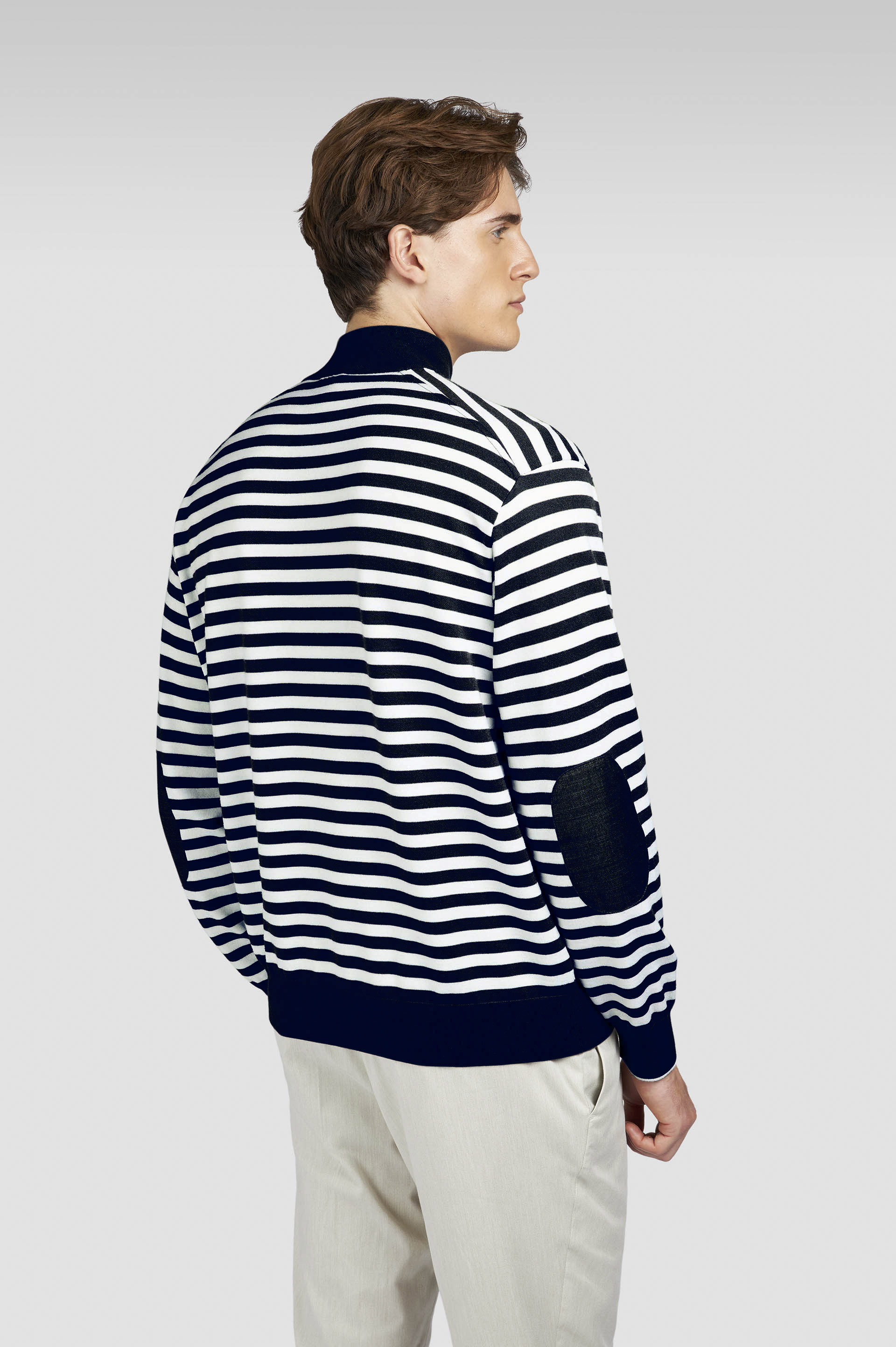STRIPED WOOL CASHMERE HALF ZIP SWEATER - 3
