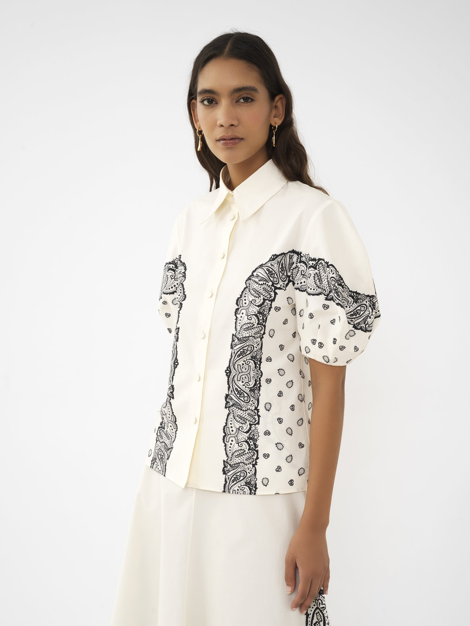 BALLOON-SLEEVE PRINTED SHIRT - 4