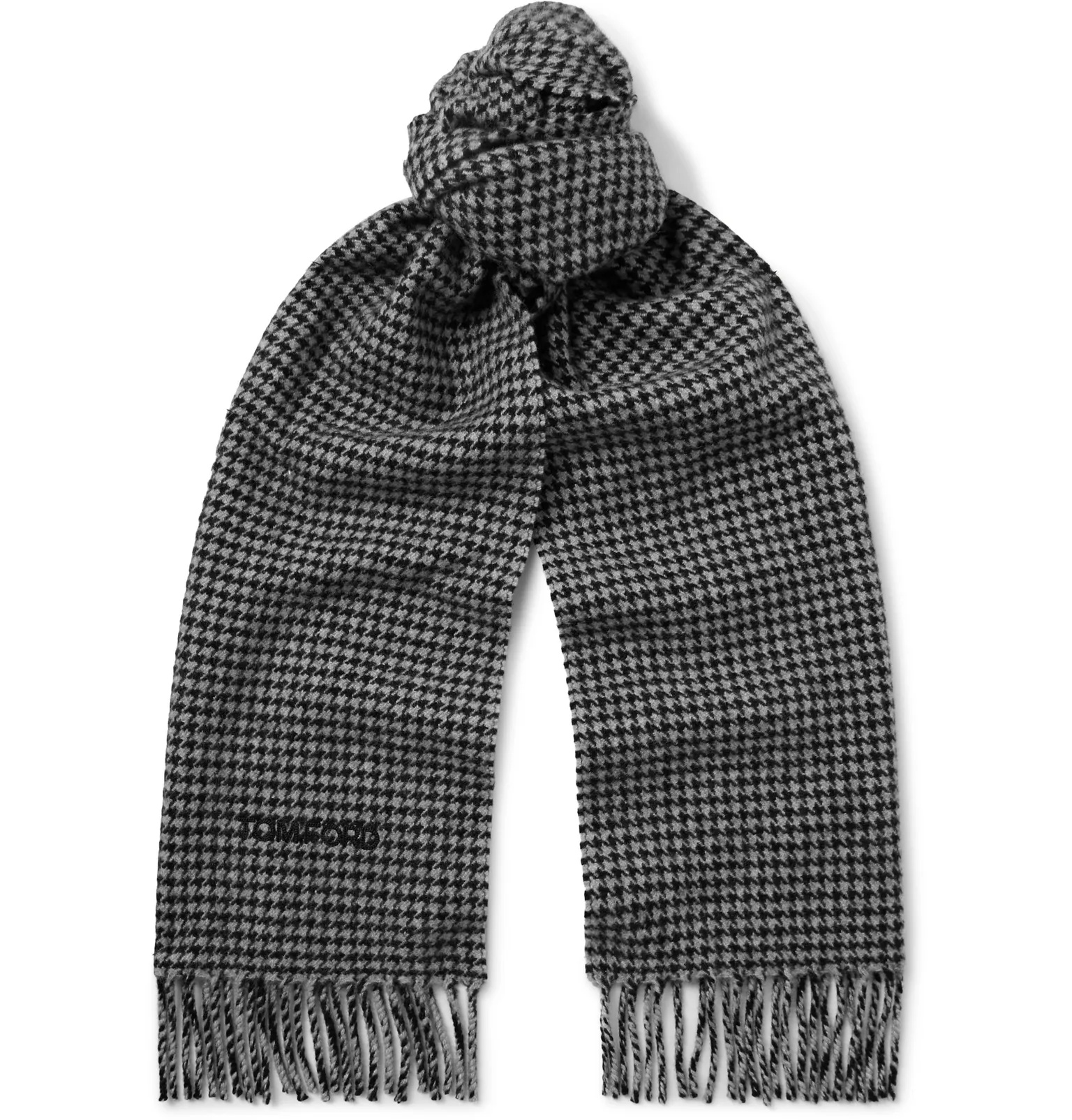 Fringed Houndstooth Wool and Cashmere-Blend Scarf - 1