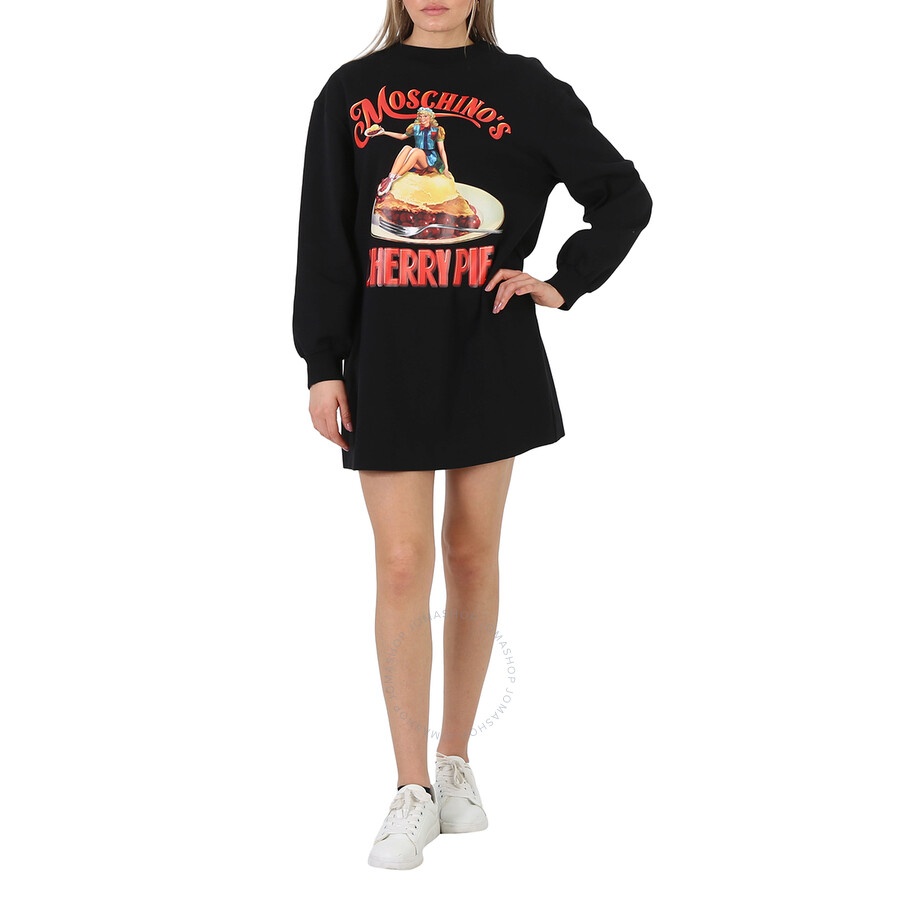 Moschino Black Cherry Pie Print Long-Sleeve Jumper Dress - 3