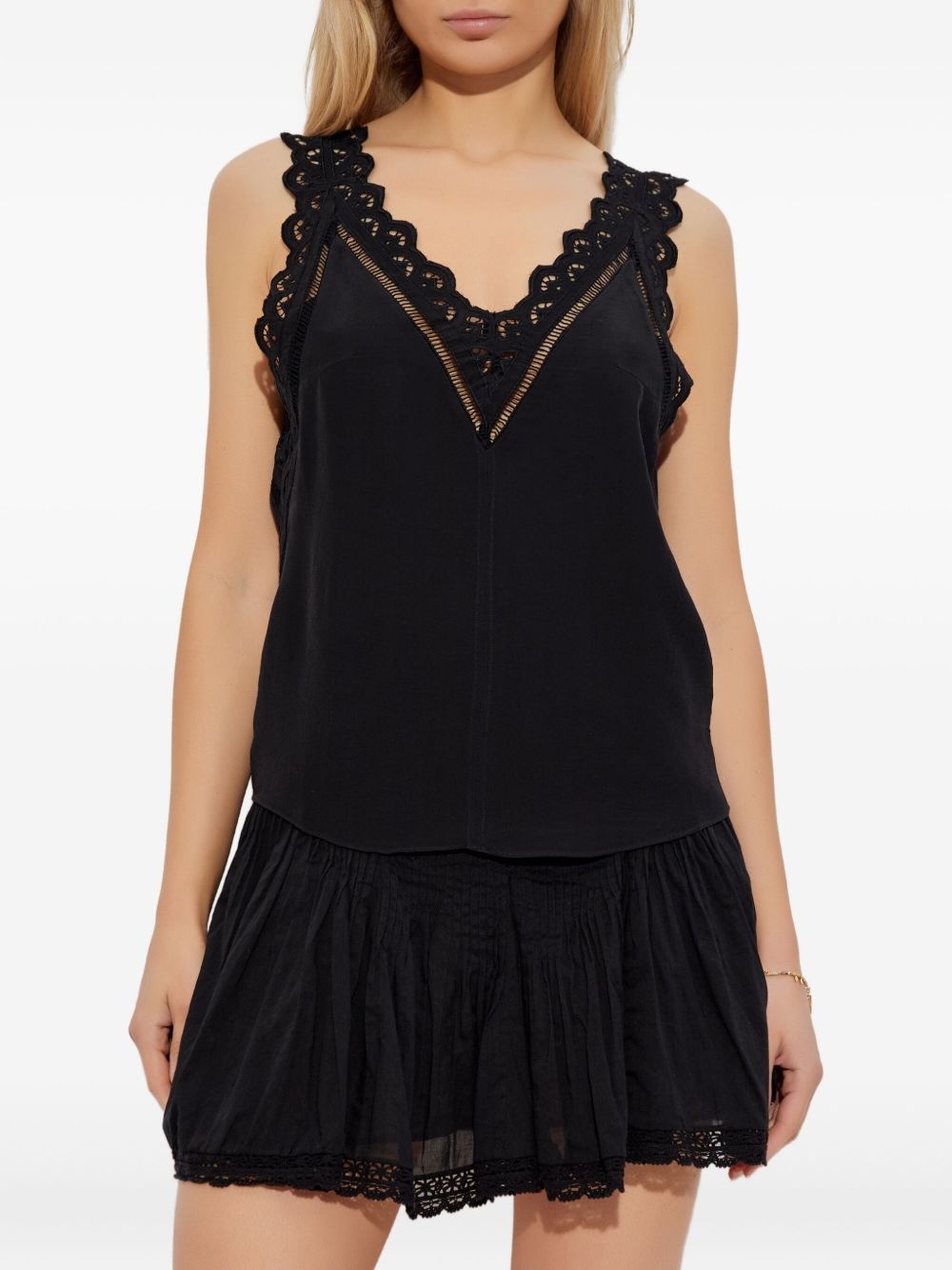 lace-trimmed sleeveless top - 3