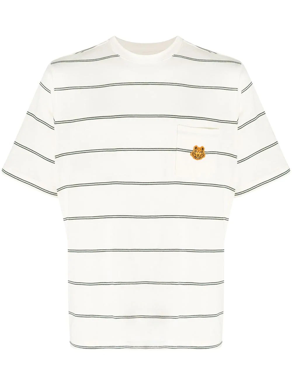 tiger-patch pocket striped T-shirt - 1