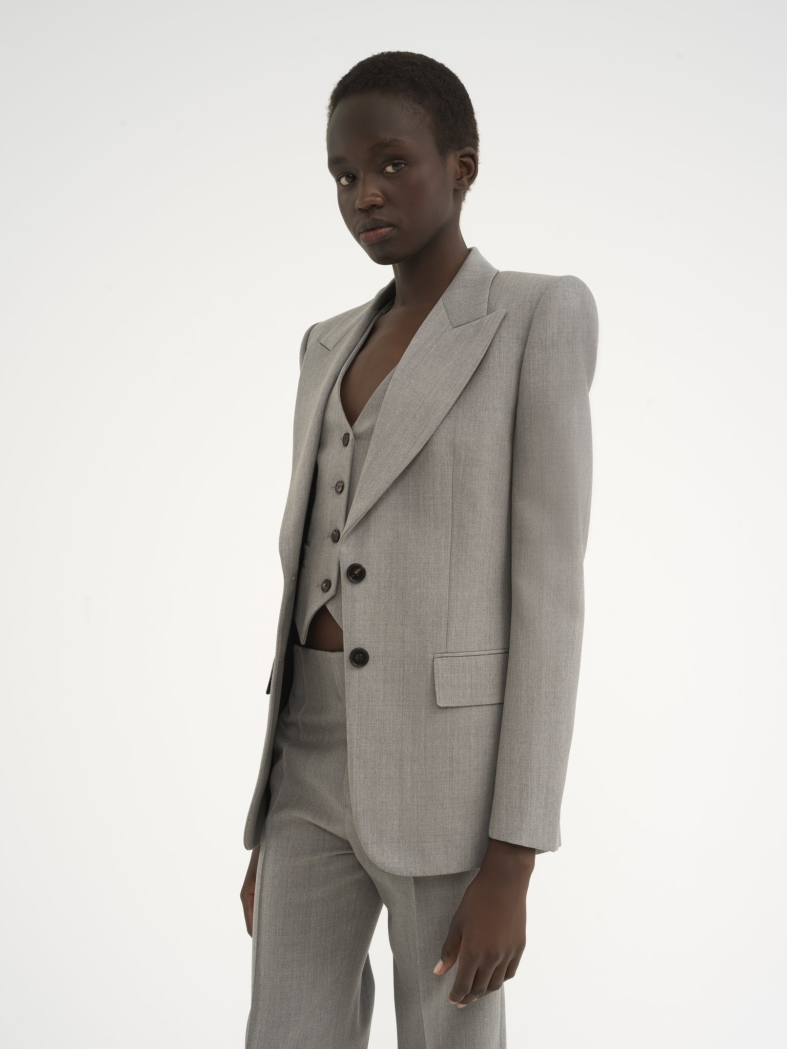 TAILORED JACKET IN WOOL GRAIN DE POUDRE - 4