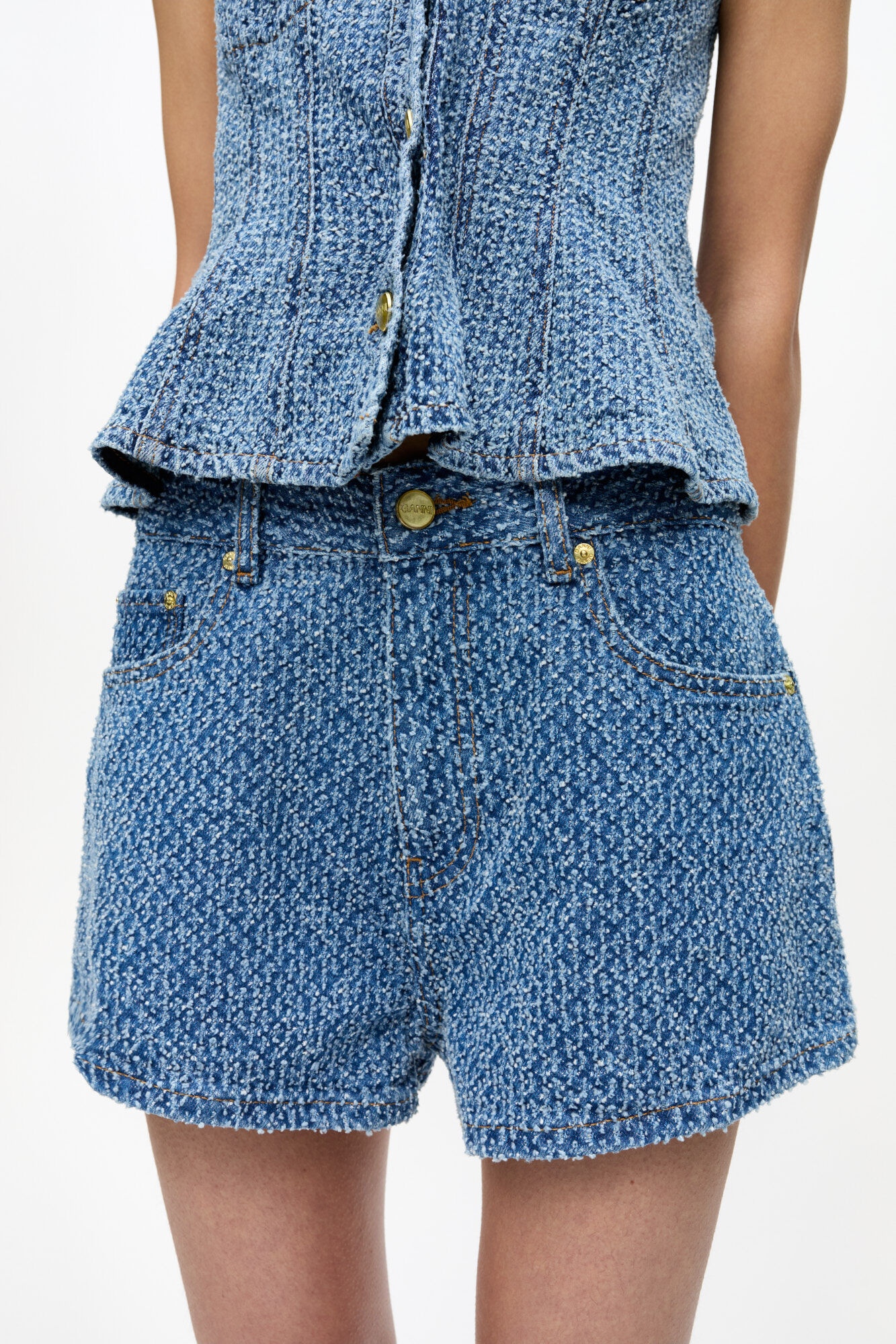 BLUE FLUFFY DENIM SHORTS - 5