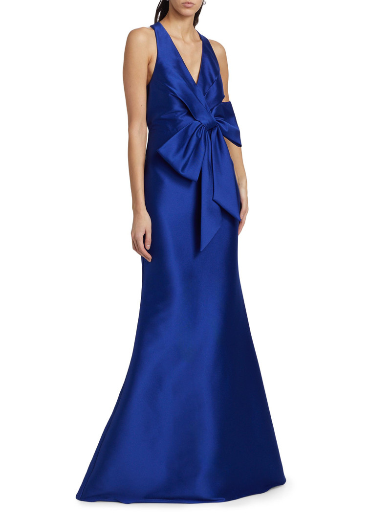 Women's Satin Mikado Bow Mermaid Gown - Cobalt 4