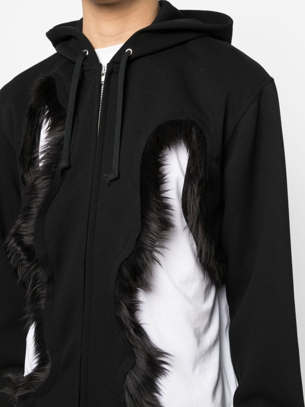 cut-out faux-fur trim hoodie - 5