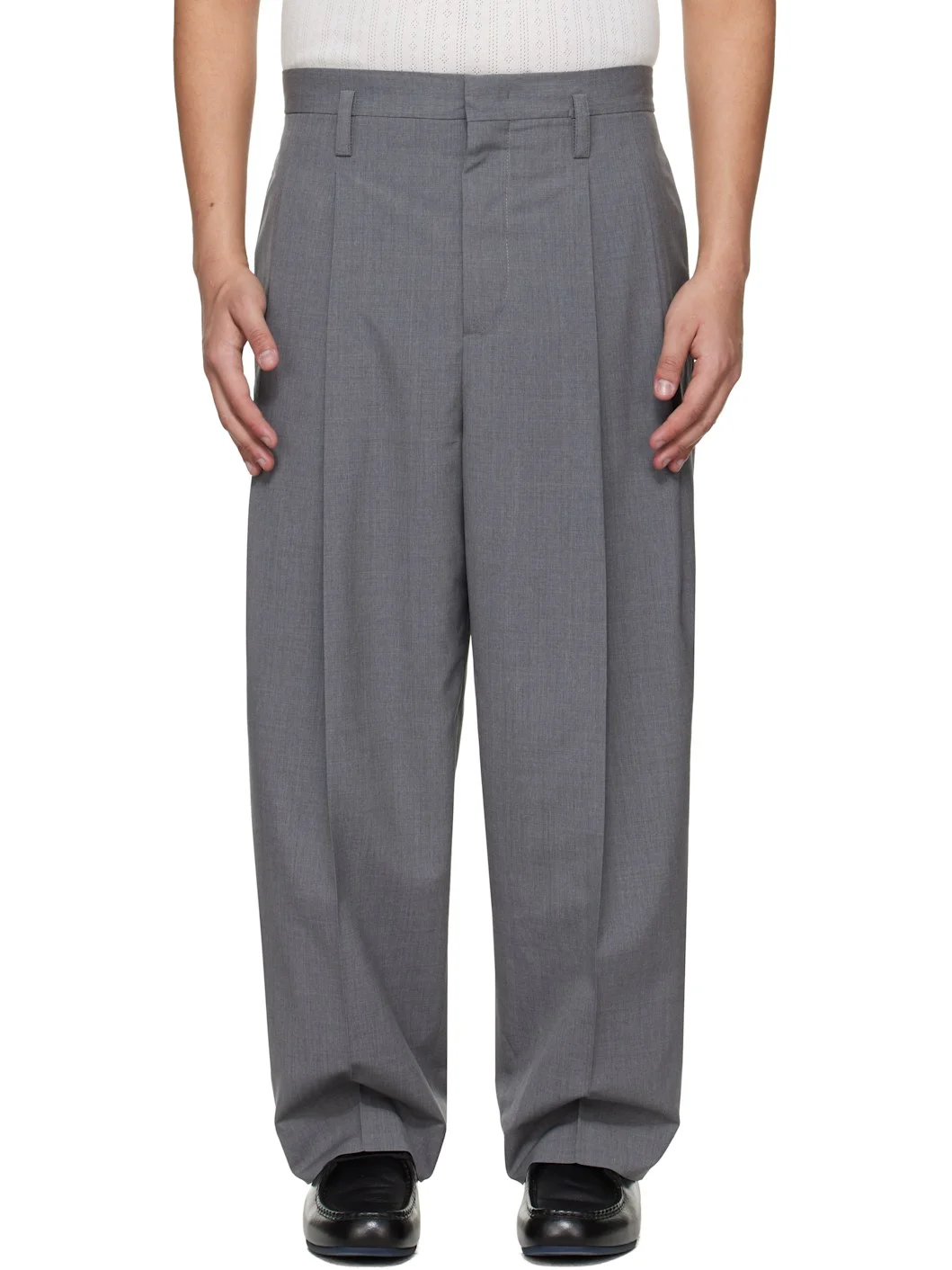 Gray Pleated Virgin Wool Trousers - 1