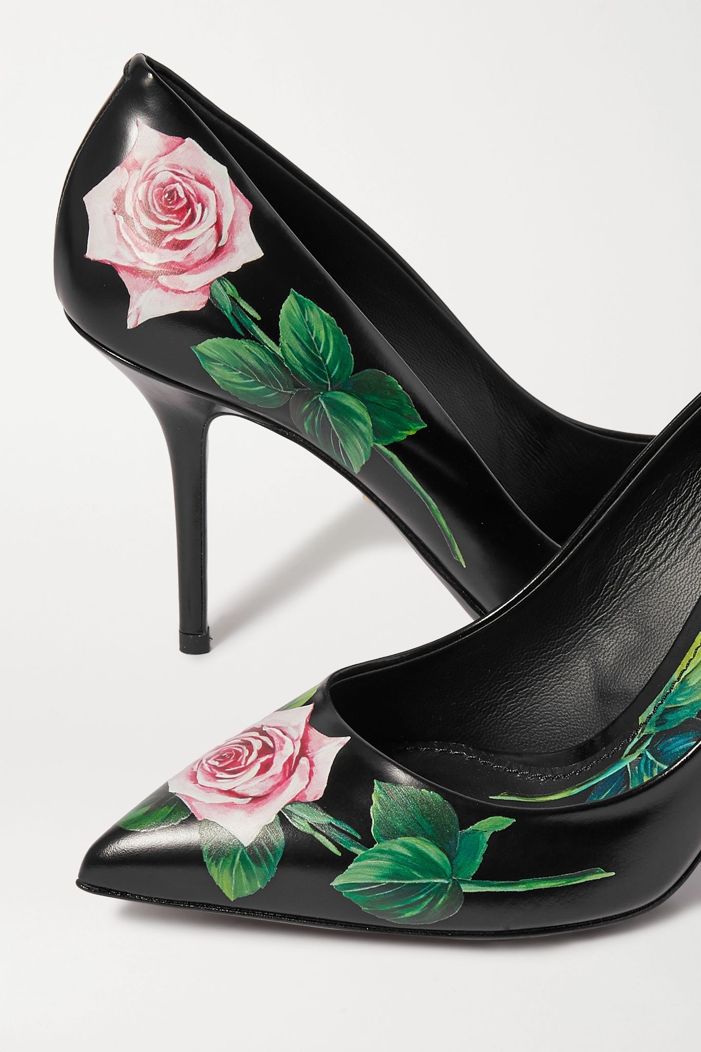 Floral-print leather pumps - 5