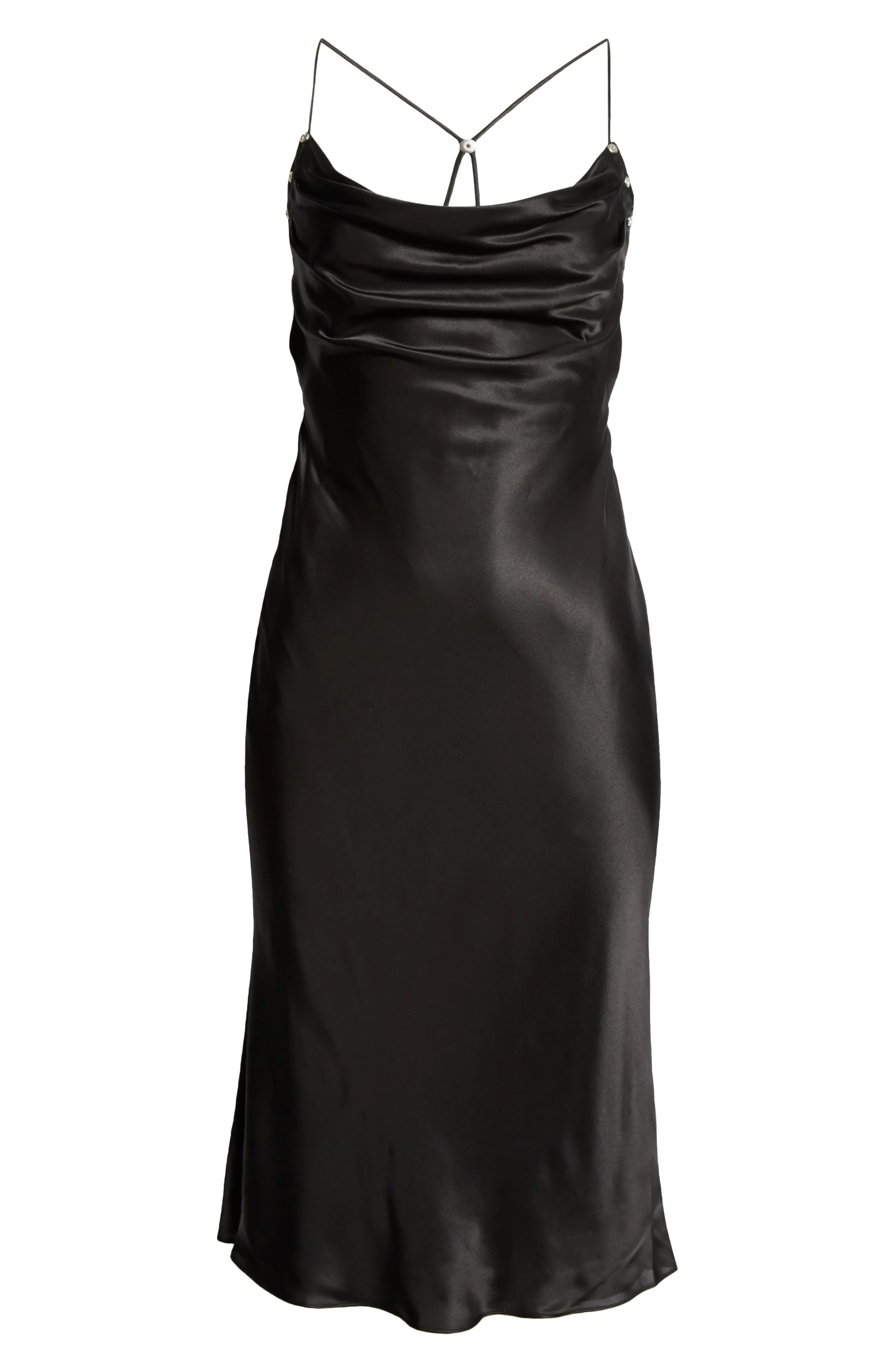 Rivet Detail Cowl Neck Satin Dress - 5