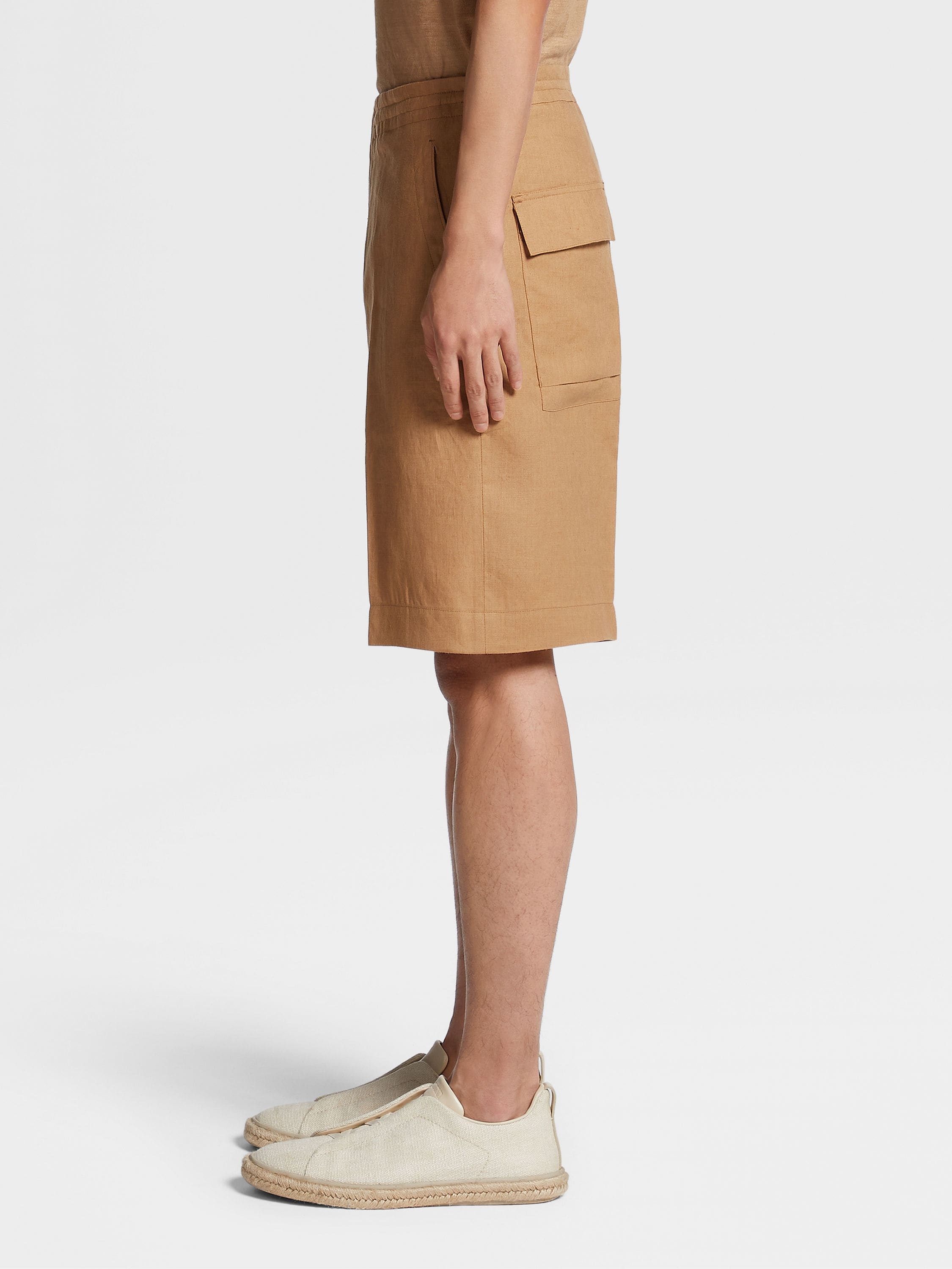 BEIGE PURE LINEN SHORTS - 4