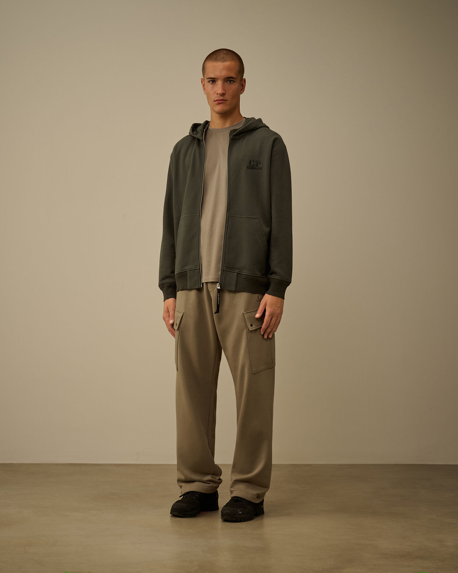 Diagonal Raised Fleece Hooded Full Zip Sweatshirt - 2