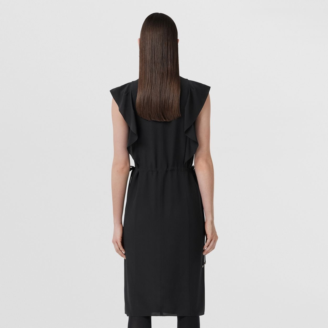 Ruffle Detail Silk Crepe de Chine Dress - 4