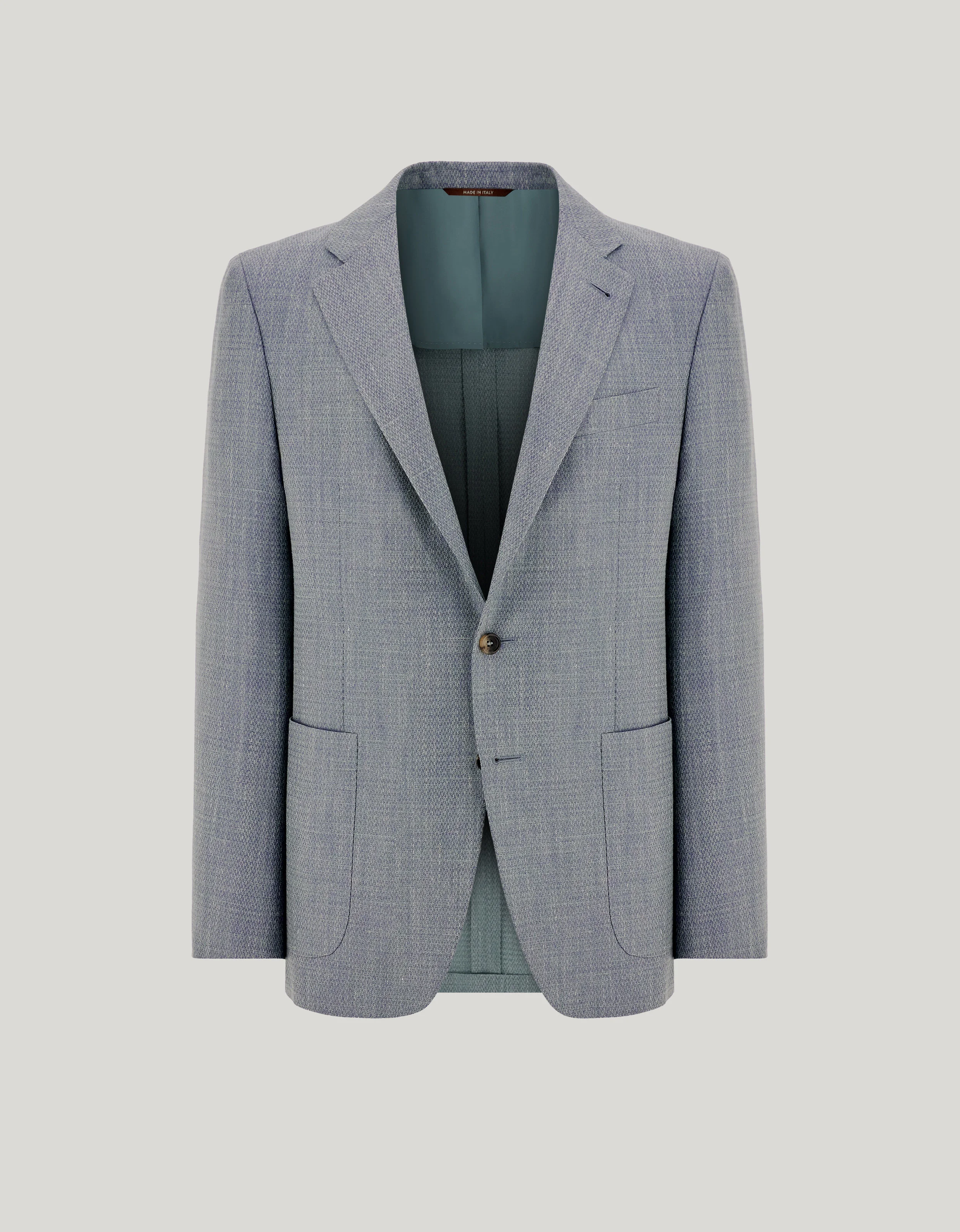 BRIANZA GREEN WOOL, SILK AND LINEN BLEND MODERN-FIT JACKET WITH HERRINGBONE PATTERN - 1