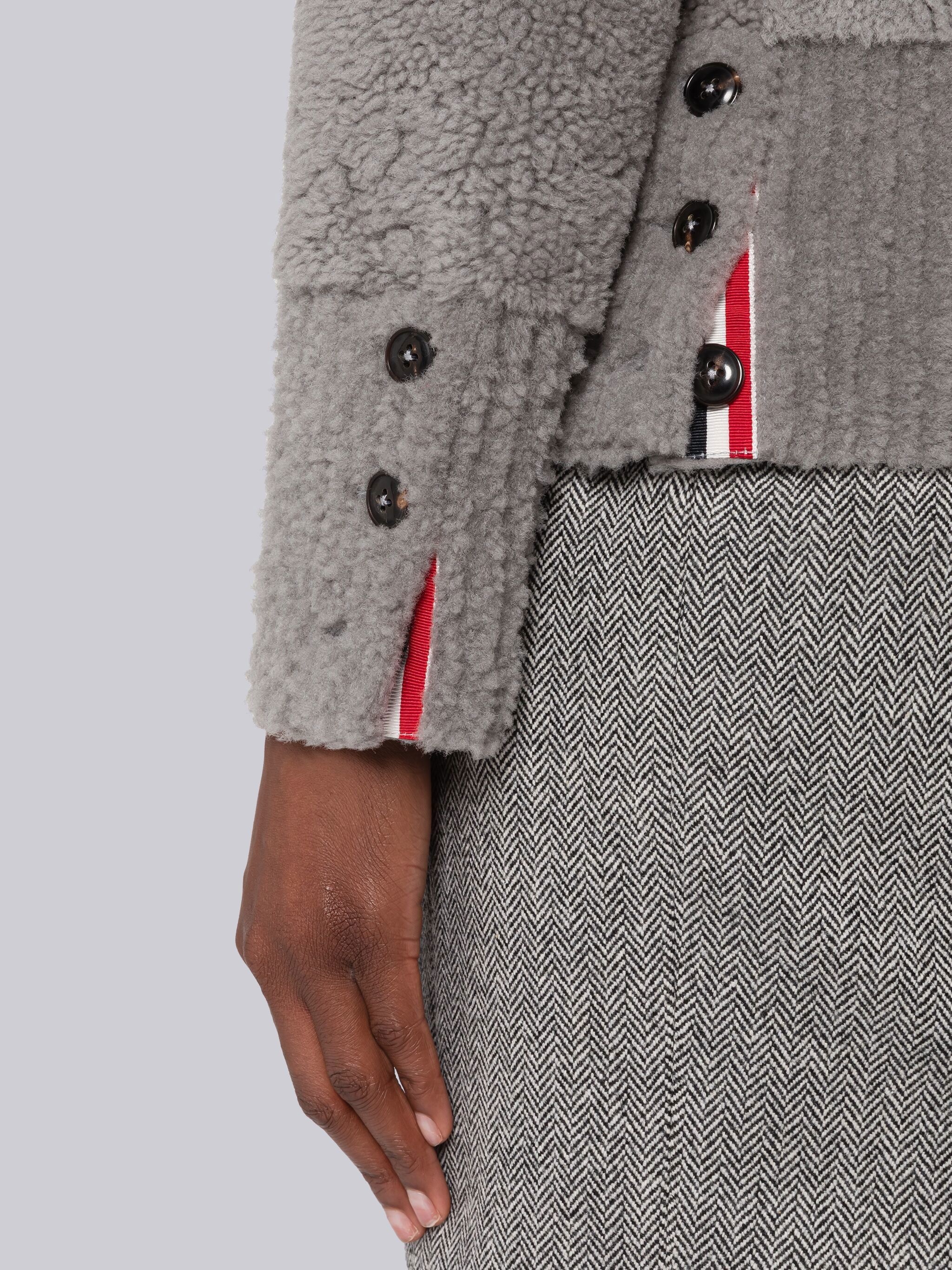 Shearling Contrast Trim V-Neck Cardigan Jacket - 6