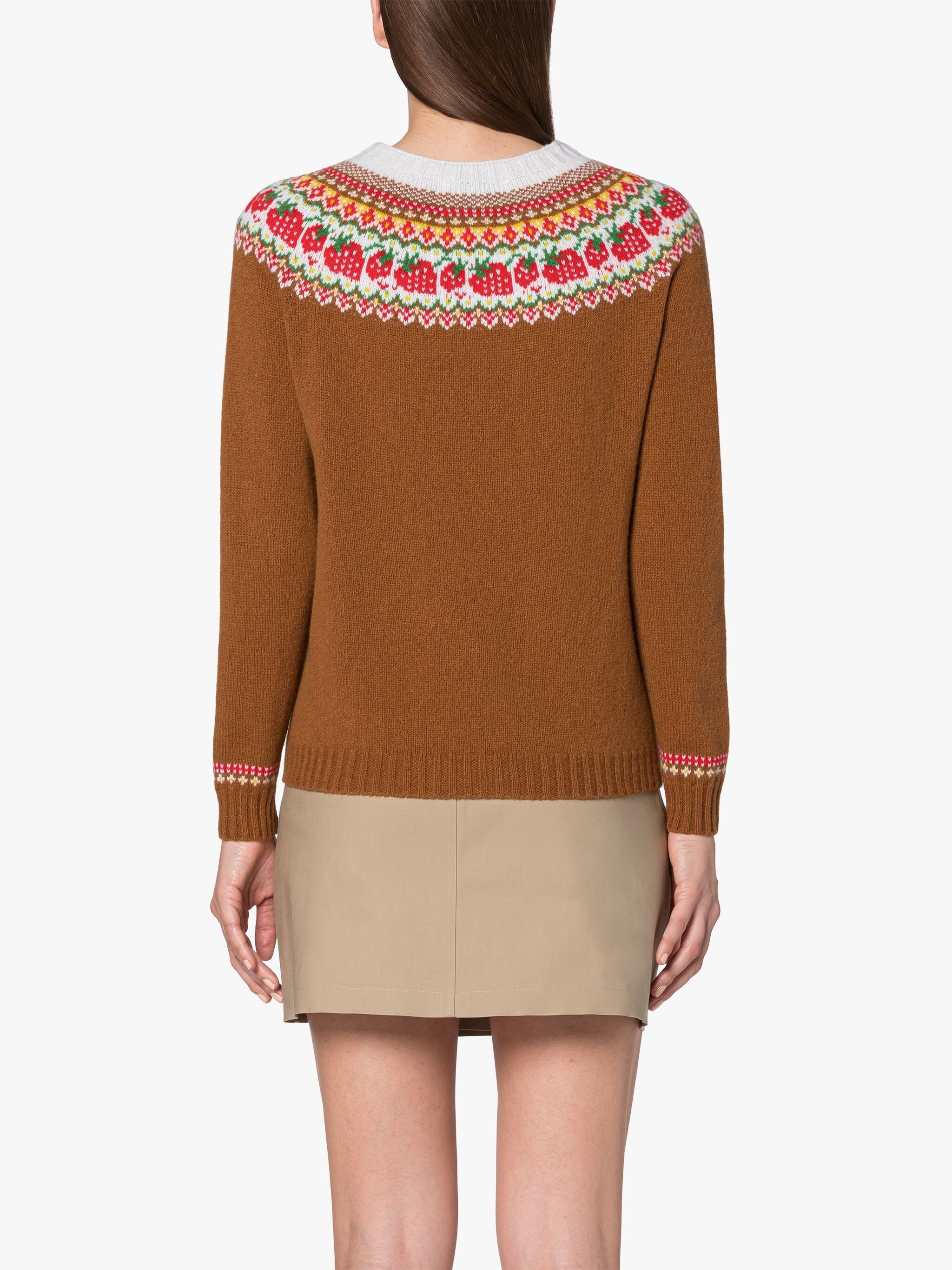 KELSI BROWN WOOL FAIR ISLE CREWNEK SWEATER - 4