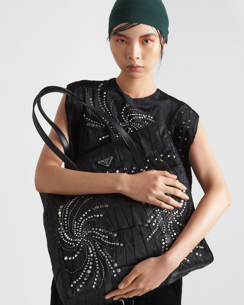Prada Large Re-Nylon patchwork tote bag with embroidery outlook
