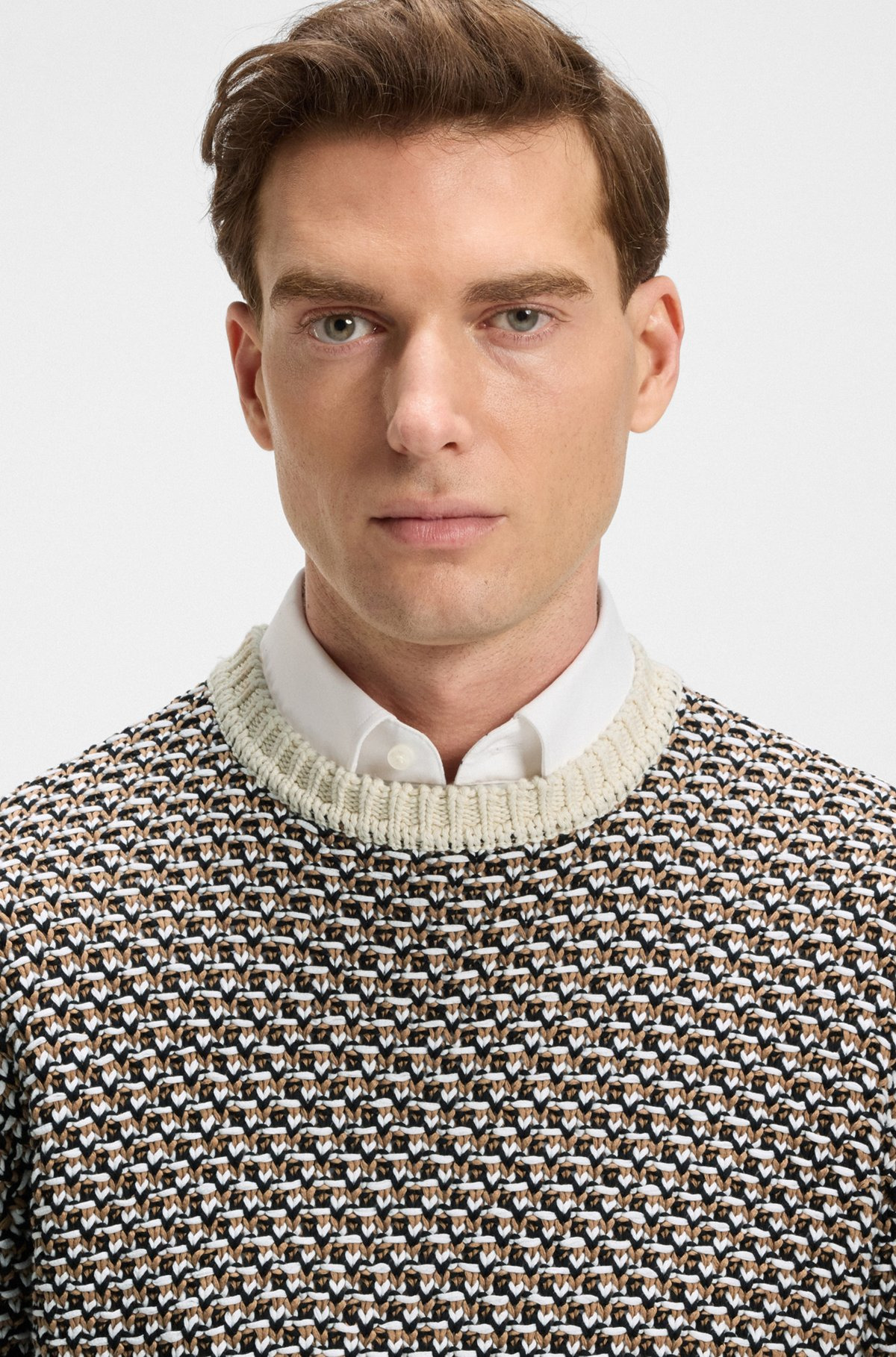 COTTON SWEATER WITH RICH KNITTED STRUCTURE - 3