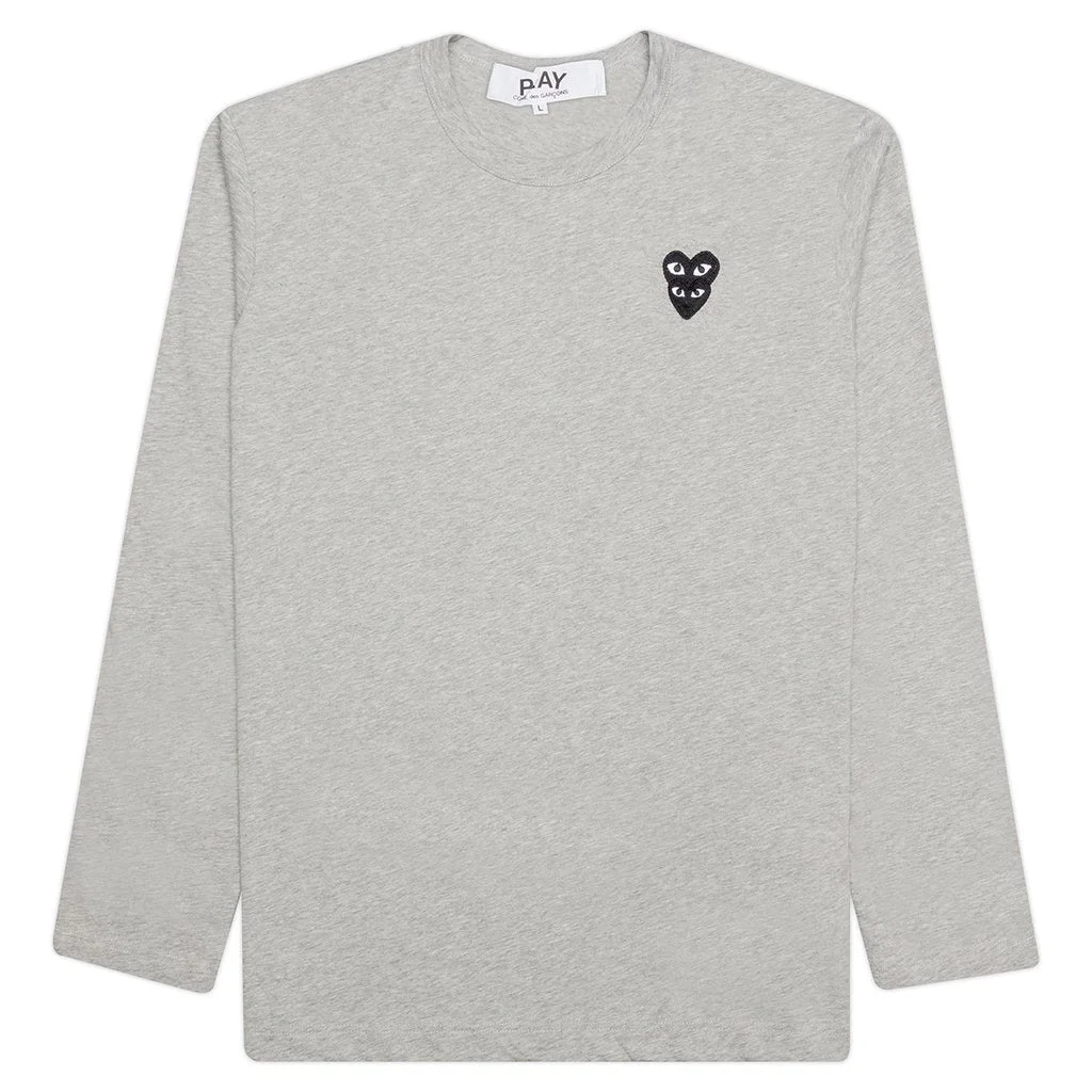 COMME DES GARCONS PLAY STACKED HEART L/S T-SHIRT - GREY - 1