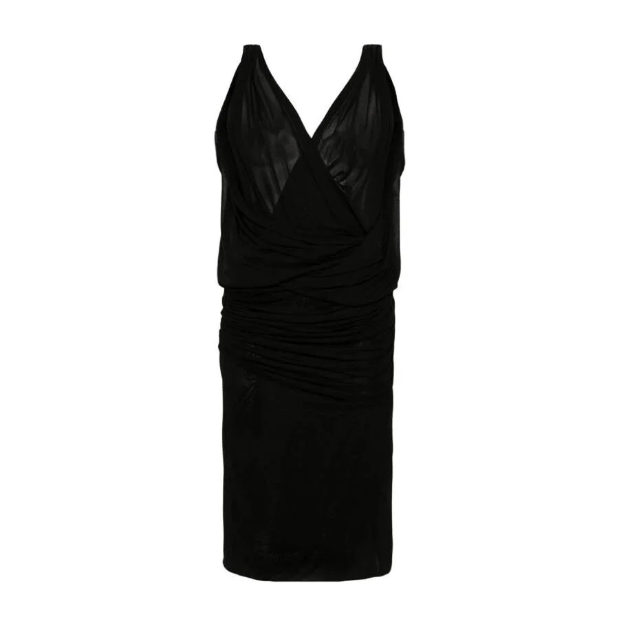 Saint Laurent Womens Draped V-Neck Sleeveless Dress - 1