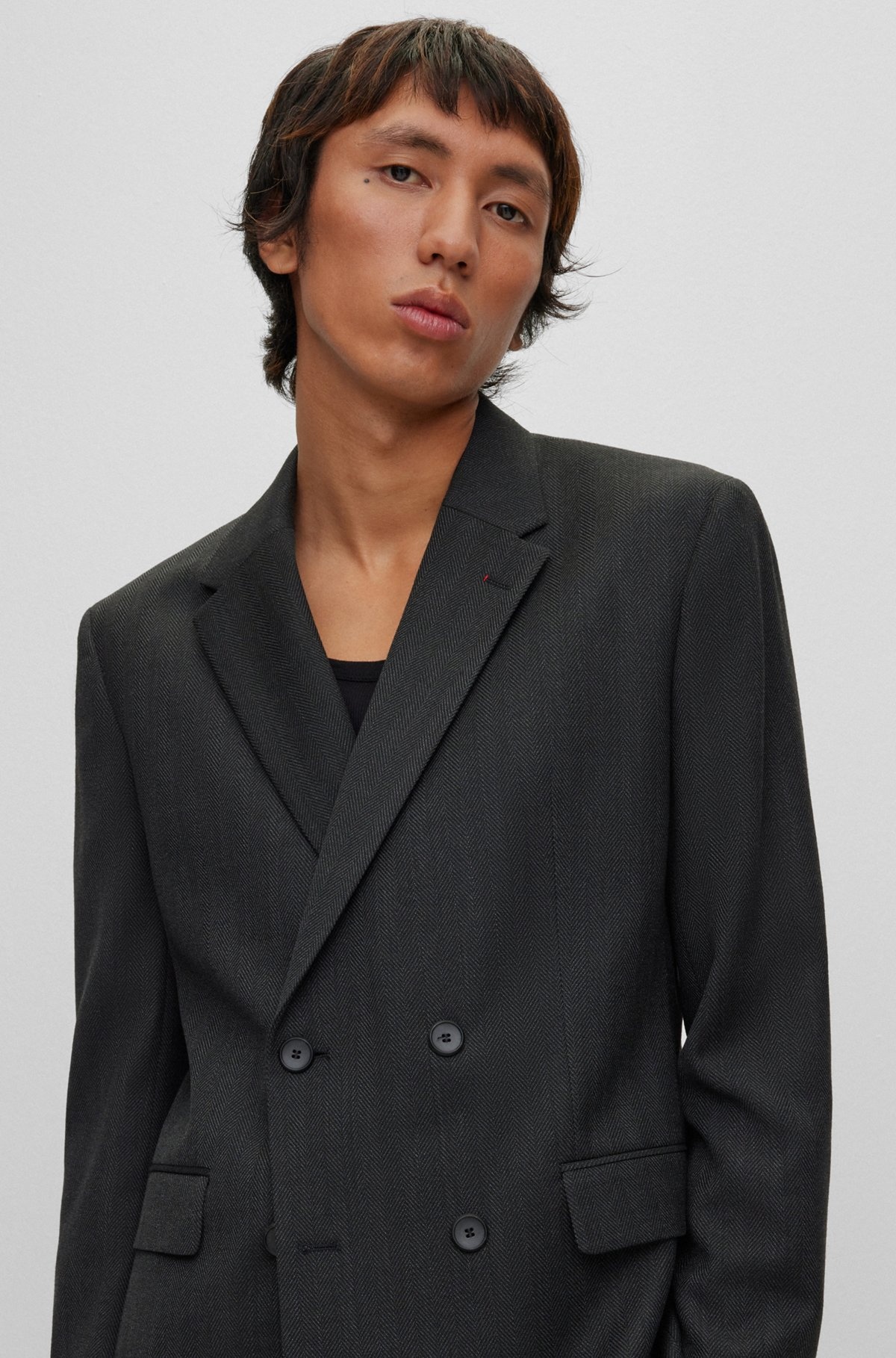 DOUBLE-BREASTED SLIM-FIT SUIT IN HERRINGBONE FABRIC - 5