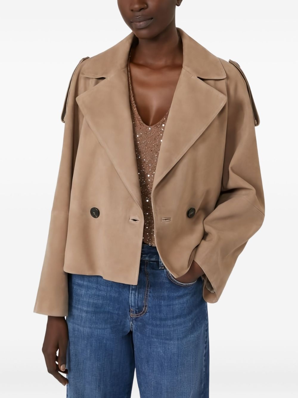 double-breasted suede jacket - 4