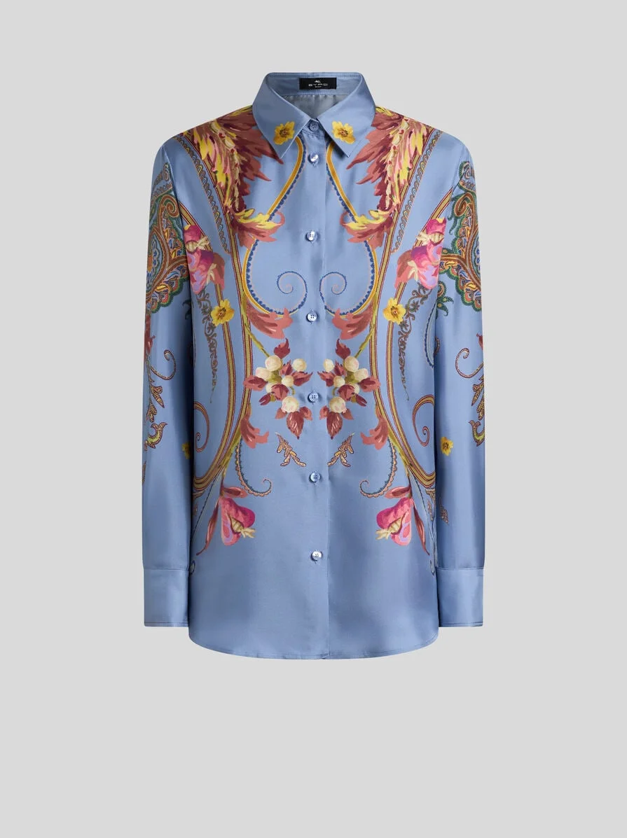 SILK SHIRT WITH PLACED FLORAL PAISLEY PRINT - 1