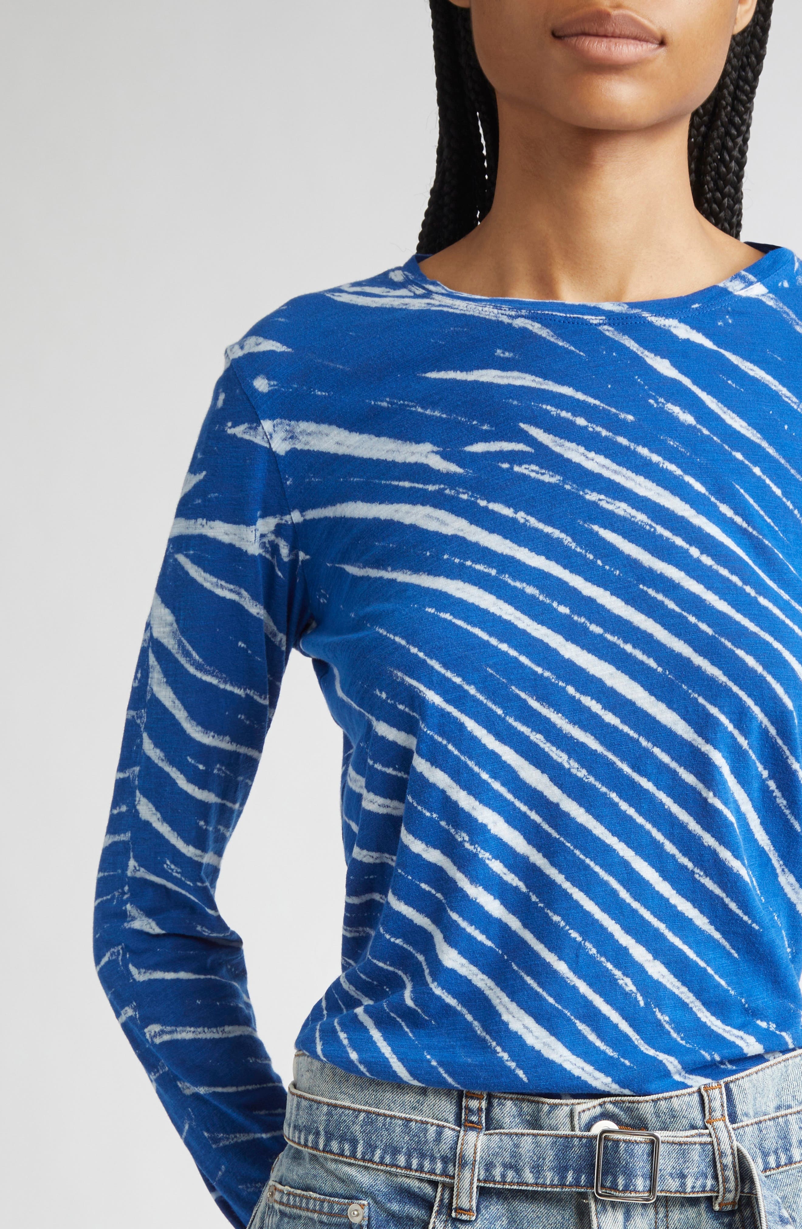 Proenza Schouler Mia Tie Dye Long Sleeve Cotton Tissue T-Shirt in Blue Multi at Nordstrom - 4