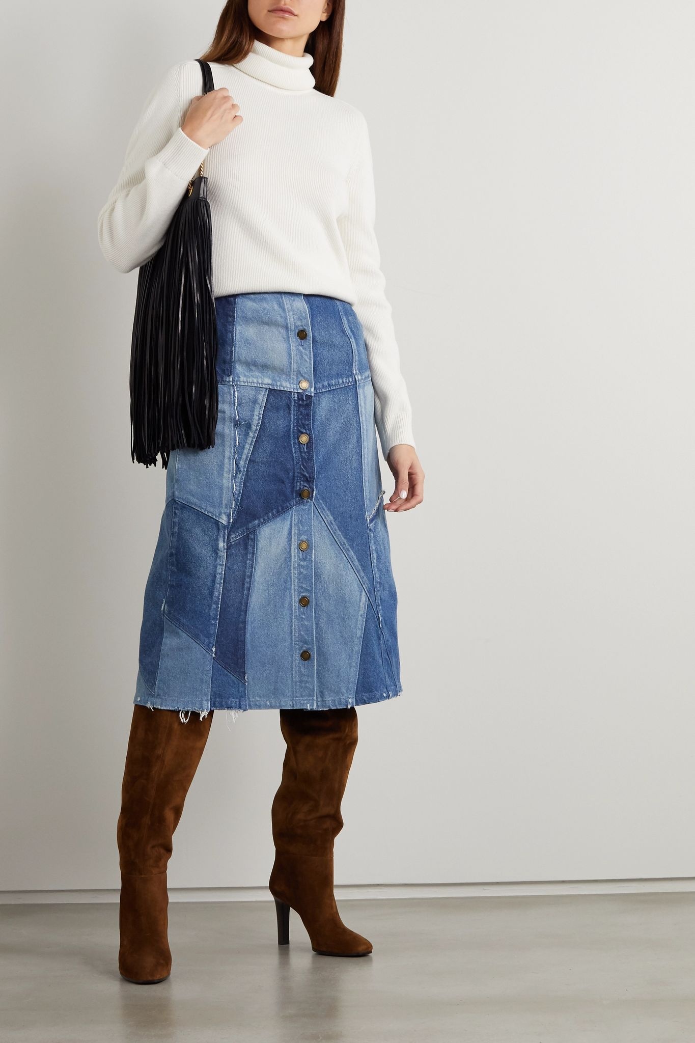 Patchwork denim midi skirt - 2