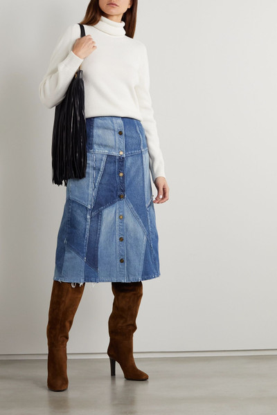 SAINT LAURENT Patchwork denim midi skirt outlook