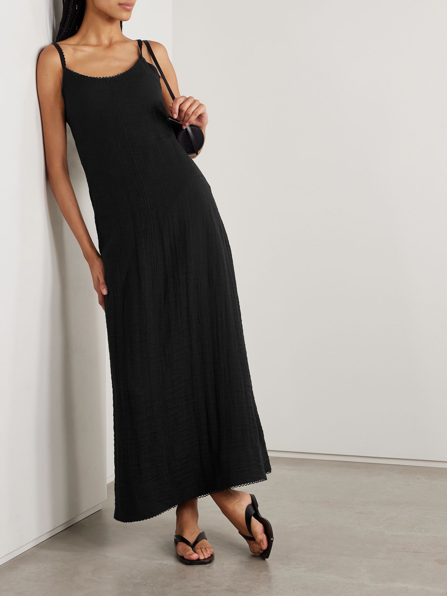 Evelyn tie-back crinkled-voile maxi dress Black - 2