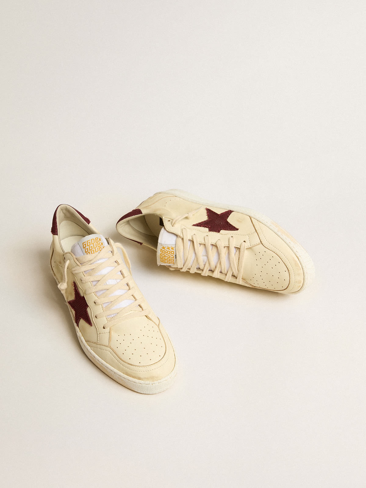 Ball Star in beige nappa with burgundy mesh star and heel tab - 2