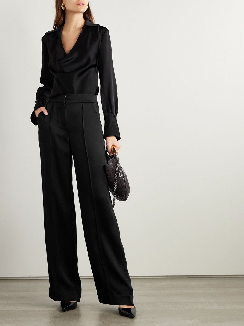SIMKHAI Kyra satin wide-leg pants Black outlook